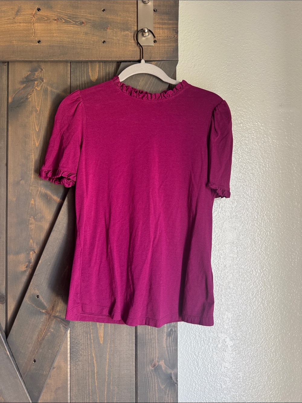 Classic Ruffle Crewneck Top Burgundy